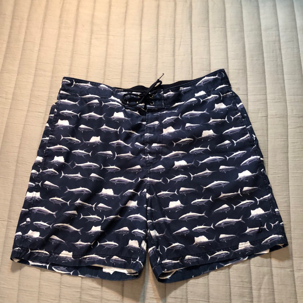 Nautica Swim Trunk Board Shorts Size L Sharks Fish